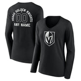 Vegas Golden Knights Women's Personalized Name & Number Monochrome Long Sleeve V-Neck T-Shirt - Black | NHL discount