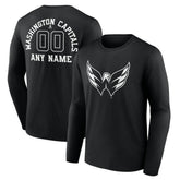 Washington Capitals Personalized Name & Number Monochrome Long Sleeve T-Shirt - Black | NHL Lifestyle