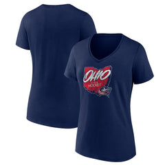 Columbus Blue Jackets Women's Native V-Neck T-Shirt - Navy | NHL Lifestyle