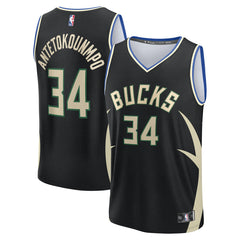Fanatics Giannis Antetokounmpo Milwaukee Bucks Youth Fast Break Replica Player Jersey Statement Edition Black