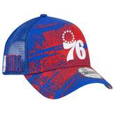 New Era Philadelphia 76ers Tip Off A-Frame Trucker 9FORTY Adjustable Hat Royal/Red