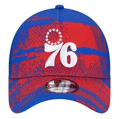 New Era Philadelphia 76ers Tip Off A-Frame Trucker 9FORTY Adjustable Hat Royal/Red