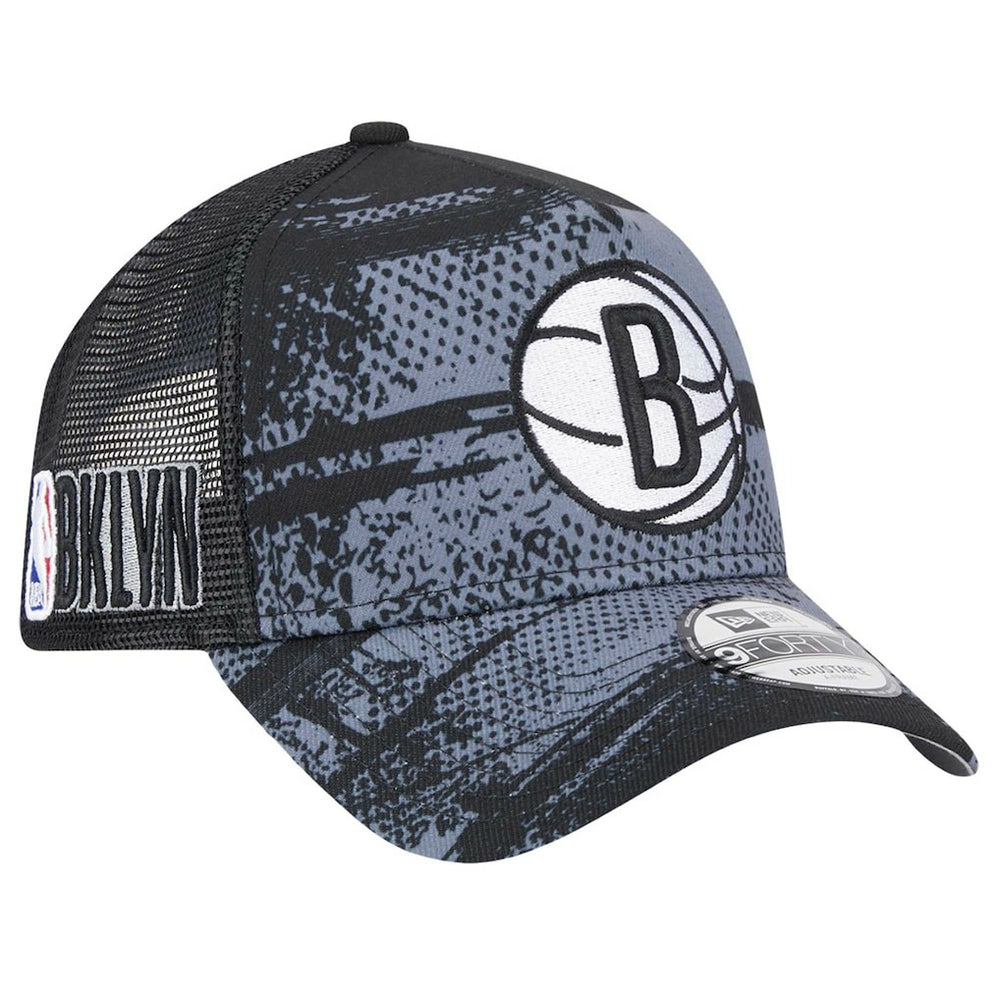 New Era Brooklyn Nets Tip Off A-Frame Trucker 9FORTY Adjustable Hat Black/Charcoal