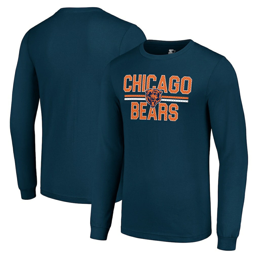 Chicago Bears Starter Team Mesh Print Graphic Long Sleeve T-Shirt - Navy - NFL