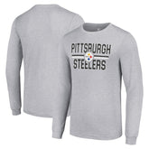 Pittsburgh Steelers Starter Team Mesh Print Graphic Long Sleeve T-Shirt - Heather Gray - NFL