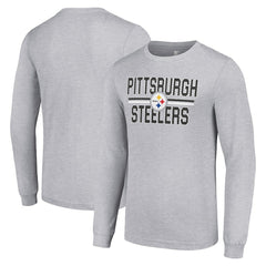 Pittsburgh Steelers Starter Team Mesh Print Graphic Long Sleeve T-Shirt - Heather Gray - NFL