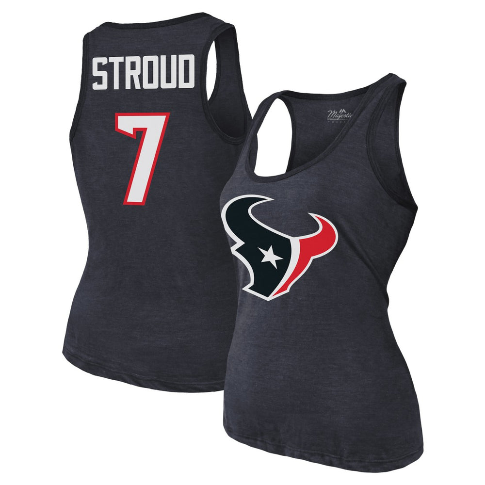 C.J. Stroud Houston Texans Majestic Threads Women's Name & Number Tri-Blend Tank Top - Navy - NFL
