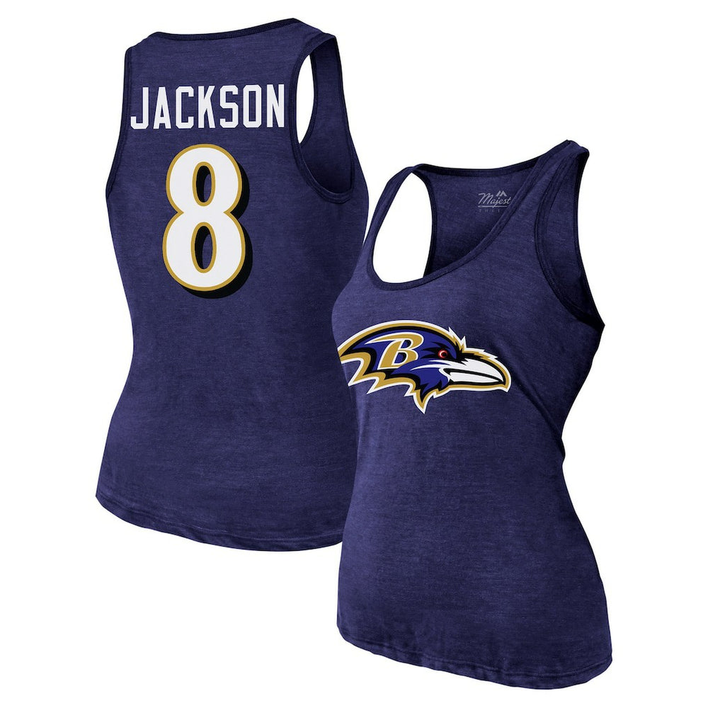 Lamar Jackson Baltimore Ravens Majestic Threads Women's Name & Number Tri-Blend Tank Top - Purple - NFL