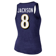 Lamar Jackson Baltimore Ravens Majestic Threads Women's Name & Number Tri-Blend Tank Top - Purple - NFL
