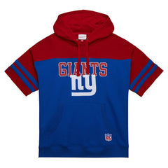 New York Giants Off Field Vintage Logo Short Sleeve Pullover Hoodie - Royal - Mitchell & Ness