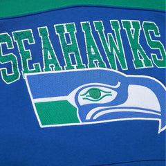 Seattle Seahawks Off Field Vintage Logo Short Sleeve Pullover Hoodie - Royal - Mitchell & Ness