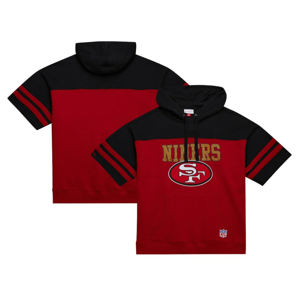 San Francisco 49ers Off Field Vintage Logo Short Sleeve Pullover Hoodie - Scarlet - Mitchell & Ness