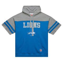 Detroit Lions Off Field Vintage Logo Short Sleeve Pullover Hoodie - Blue - Mitchell & Ness