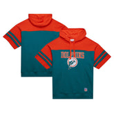 Miami Dolphins Off Field Vintage Logo Short Sleeve Pullover Hoodie - Aqua - Mitchell & Ness