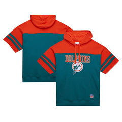 Miami Dolphins Off Field Vintage Logo Short Sleeve Pullover Hoodie - Aqua - Mitchell & Ness