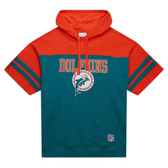 Miami Dolphins Off Field Vintage Logo Short Sleeve Pullover Hoodie - Aqua - Mitchell & Ness