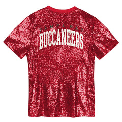 Tampa Bay Buccaneers Girls Youth Wordmark Sequin V-Neck Top - Red - NFL