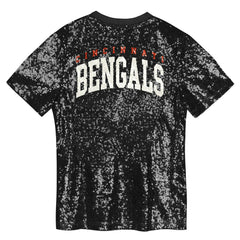 Cincinnati Bengals Girls Youth Wordmark Sequin V-Neck Top - Black - NFL