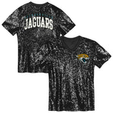 Jacksonville Jaguars Girls Youth Wordmark Sequin V-Neck Top - Black - NFL