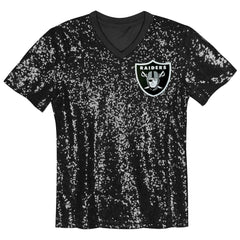 Las Vegas Raiders Girls Youth Wordmark Sequin V-Neck Top - Black - NFL