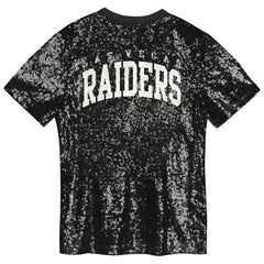 Las Vegas Raiders Girls Youth Wordmark Sequin V-Neck Top - Black - NFL