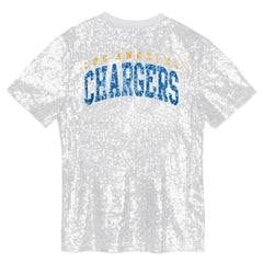 Los Angeles Chargers Girls Youth Wordmark Sequin V-Neck Top - White - NFL