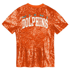 Miami Dolphins Girls Youth Wordmark Sequin V-Neck Top - Orange - NFL