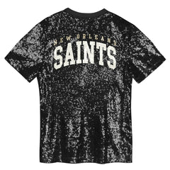 New Orleans Saints Girls Youth Wordmark Sequin V-Neck Top - Black - NFL