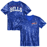 Buffalo Bills Girls Youth Wordmark Sequin V-Neck Top - Royal - NFL
