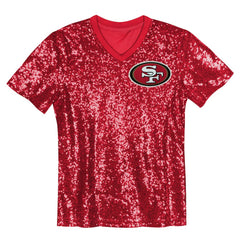 San Francisco 49ers Girls Youth Wordmark Sequin V-Neck Top - Scarlet - NFL