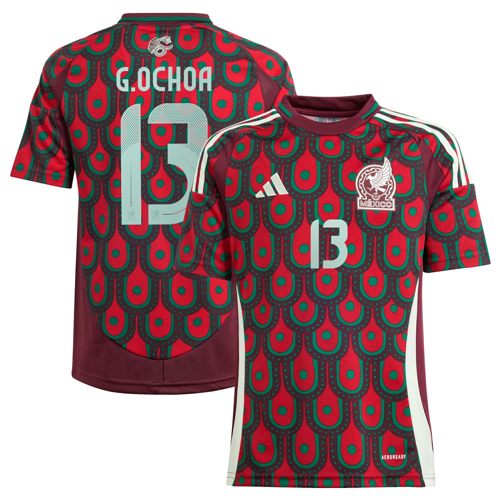 Adidas - Guillermo Ochoa Mexico National Team Youth 2024 Home Replica Player Jersey - Burgundy