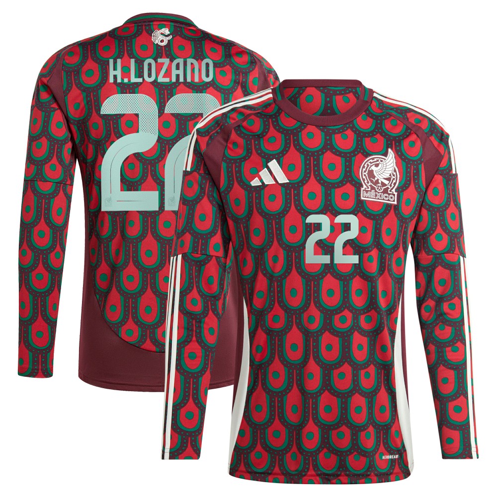 Adidas - Hirving Lozano Mexico National Team 2024 Home Replica Player Long Sleeve Jersey - Burgundy