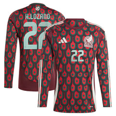 Adidas - Hirving Lozano Mexico National Team 2024 Home Replica Player Long Sleeve Jersey - Burgundy