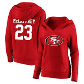 Christian McCaffrey San Francisco 49ers Women's Plus Size Player Name & Number V-Neck Pullover Hoodie - Scarlet - Fanatics