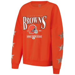 Cleveland Browns Gameday Couture Women's Rhinestone Star Sleeve Settle the Score Oversized Pullover Sweatshirt - Orange - NFL