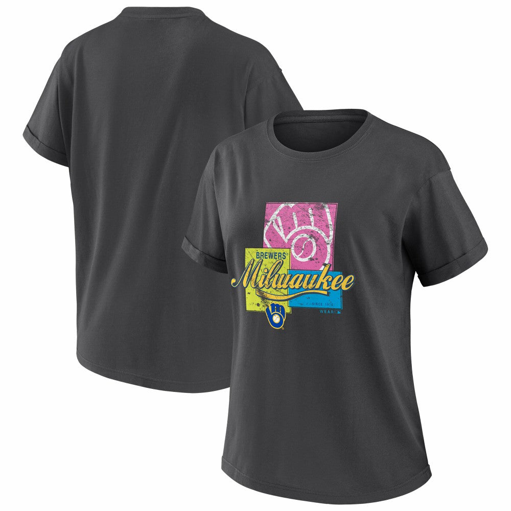 Milwaukee Brewers WEAR by Erin Andrews Women's Domestic Box Color Boyfriend T-Shirt Discount