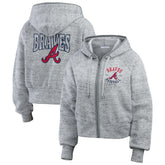Atlanta Braves WEAR by Erin Andrews Women's Speckled Fleece Cropped Full-Zip Hoodie for sale