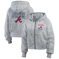 Atlanta Braves WEAR by Erin Andrews Women's Speckled Fleece Cropped Full-Zip Hoodie for sale