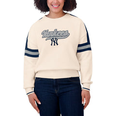New York Yankees WEAR by Erin Andrews Women's Stripe Pullover Sweater Discount