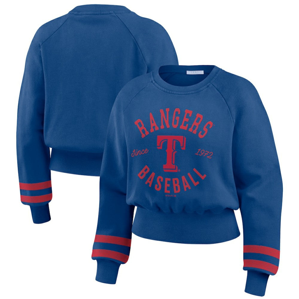 Texas Rangers WEAR by Erin Andrews Women's Vintage Washed Cropped Pullover Sweatshirt Online