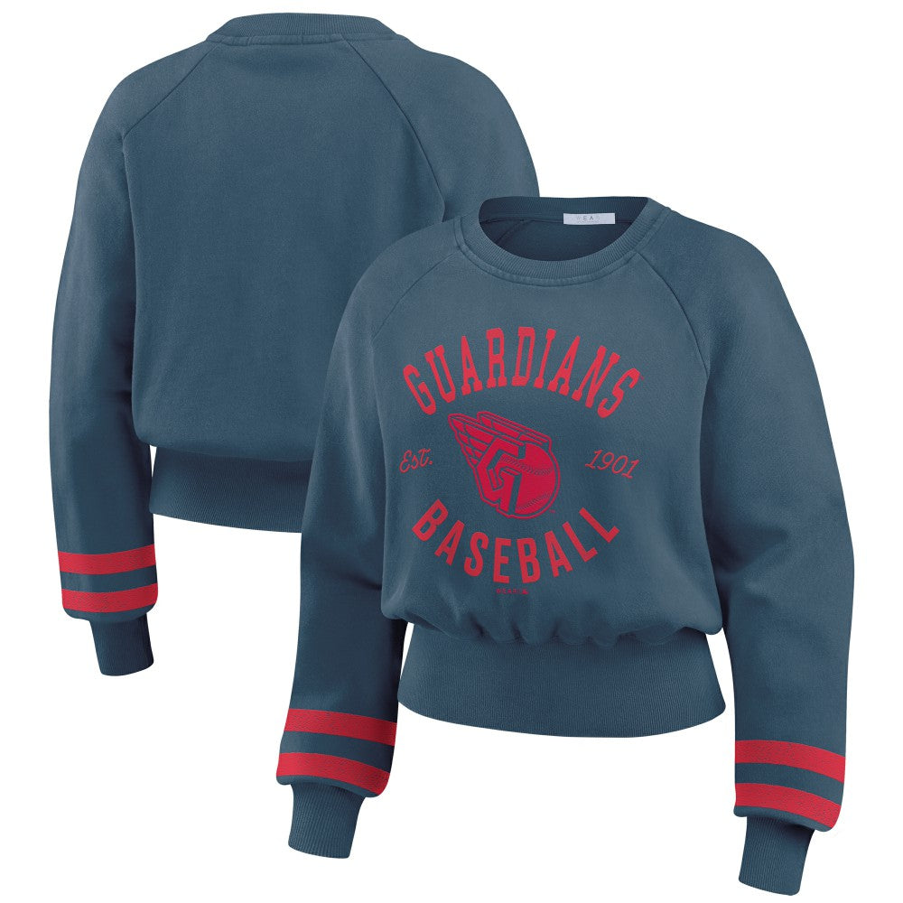 Cleveland Guardians WEAR by Erin Andrews Women's Vintage Washed Cropped Pullover Sweatshirt Sale