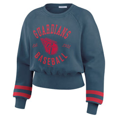 Cleveland Guardians WEAR by Erin Andrews Women's Vintage Washed Cropped Pullover Sweatshirt Sale