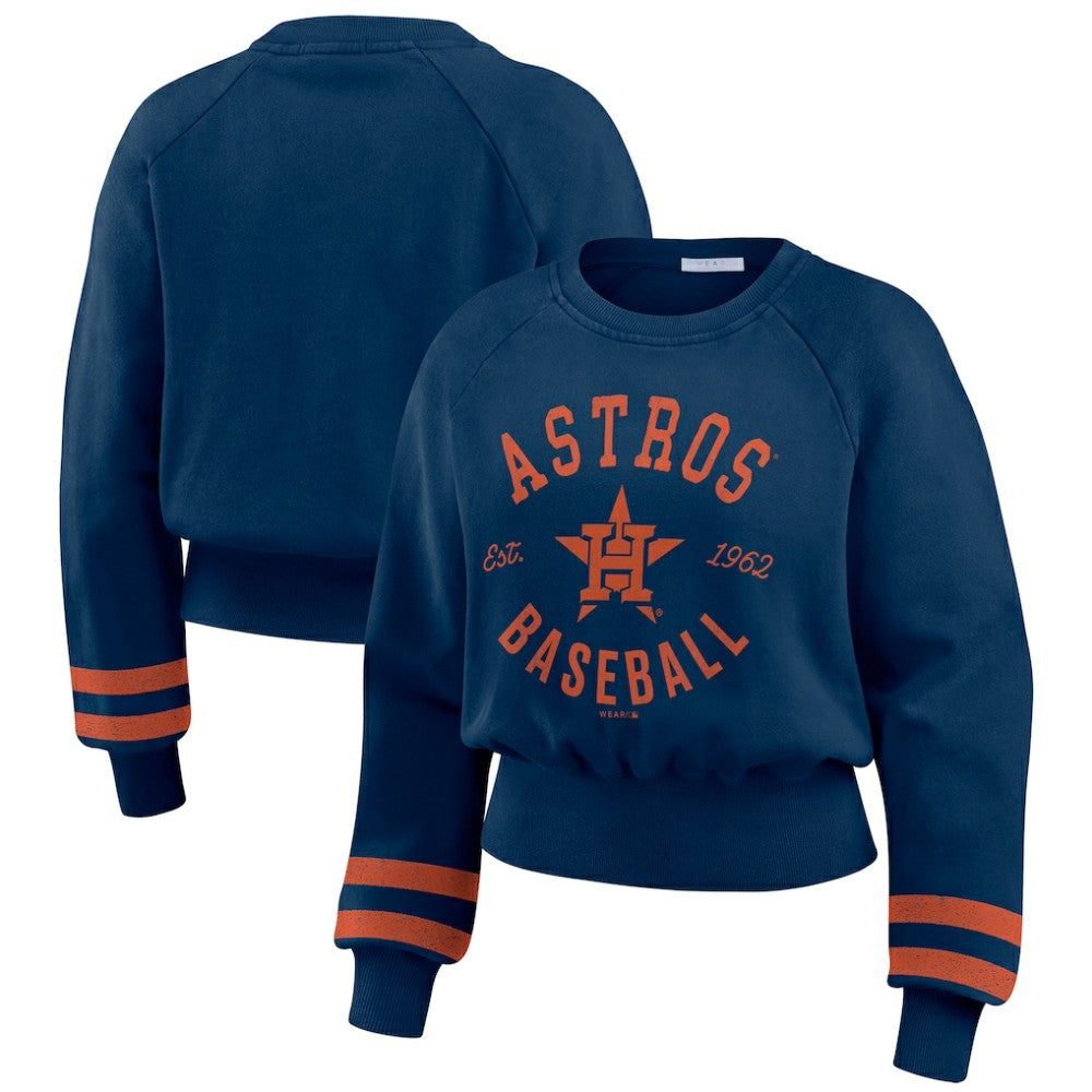 Houston Astros WEAR by Erin Andrews Women's Vintage Washed Cropped Pullover Sweatshirt Discount
