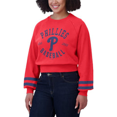 Philadelphia Phillies WEAR by Erin Andrews Women's Vintage Washed Cropped Pullover Sweatshirt Sale