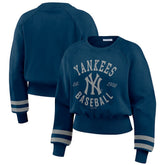 New York Yankees WEAR by Erin Andrews Women's Vintage Washed Cropped Pullover Sweatshirt Sale