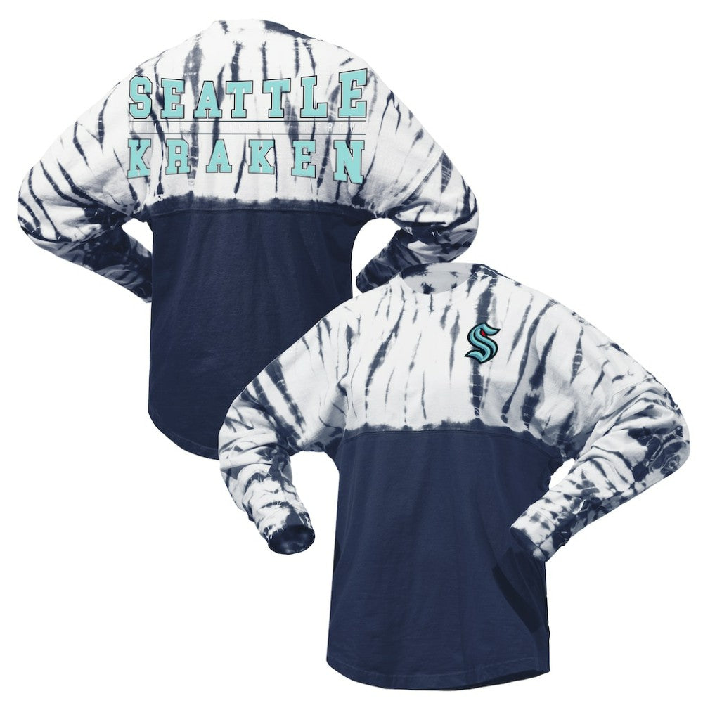 Seattle Kraken Spirit Jersey Unisex Crystal Half Dye Long Sleeve T-Shirt - Deep Sea Blue | NHL on sale