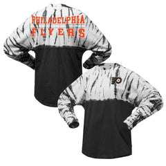 Philadelphia Flyers Spirit Jersey Unisex Crystal Half Dye Long Sleeve T-Shirt - Black | NHL Lifestyle