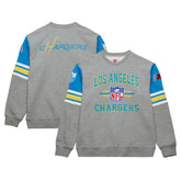 Los Angeles Chargers All Over 4.0 Vintage Logo Pullover Sweatshirt - Heather Gray - Mitchell & Ness