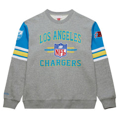 Los Angeles Chargers All Over 4.0 Vintage Logo Pullover Sweatshirt - Heather Gray - Mitchell & Ness