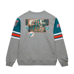 Miami Dolphins All Over 4.0 Vintage Logo Pullover Sweatshirt - Heather Gray - Mitchell & Ness